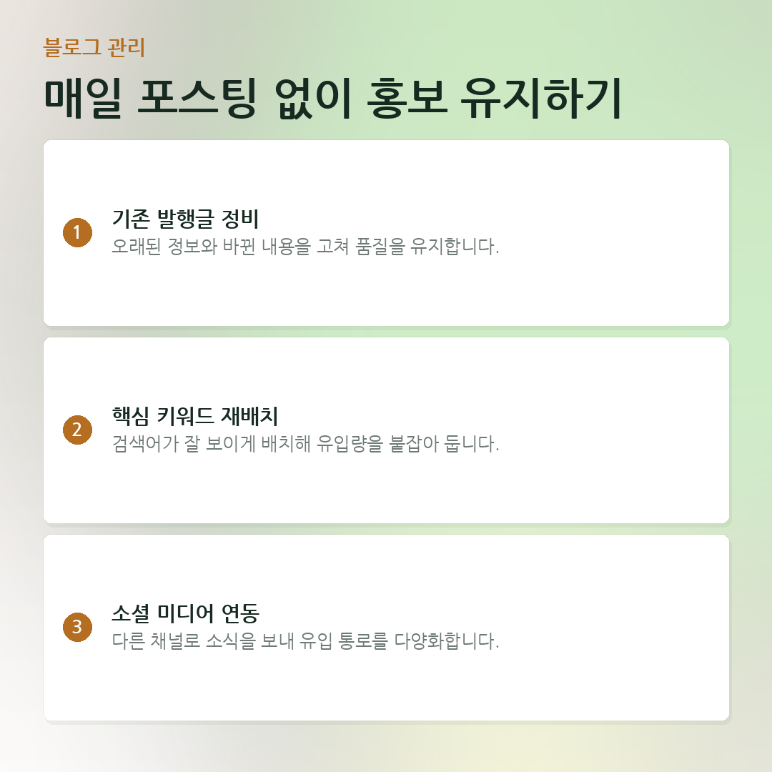 매일 포스팅 없이 홍보 유지하기 요약 카드